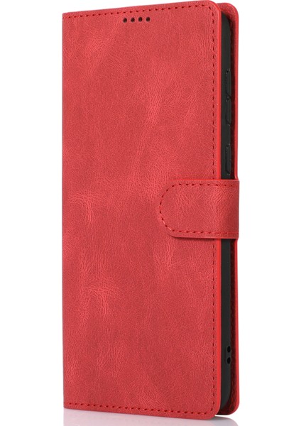 Samsung Galaxy A03 Çekirdek Kırmızısı Için Bilek Kayışı ile Destekleme Pu Deri Cüzdan Kasası Manyetik Şok Geçirmez Kapak (Yurt Dışından)