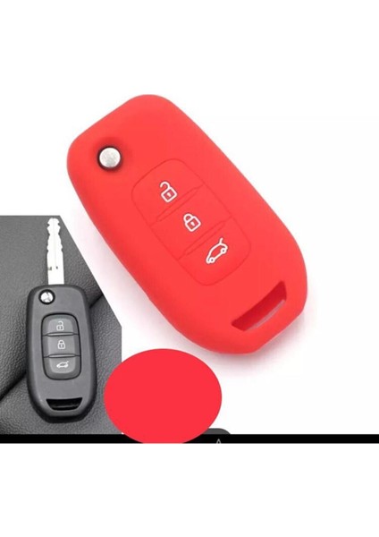 Renault Megane 4 Joy - Clio 5 ve Koleos Silikon Anahtar Koruma Kılıfı Kırmızı Renk