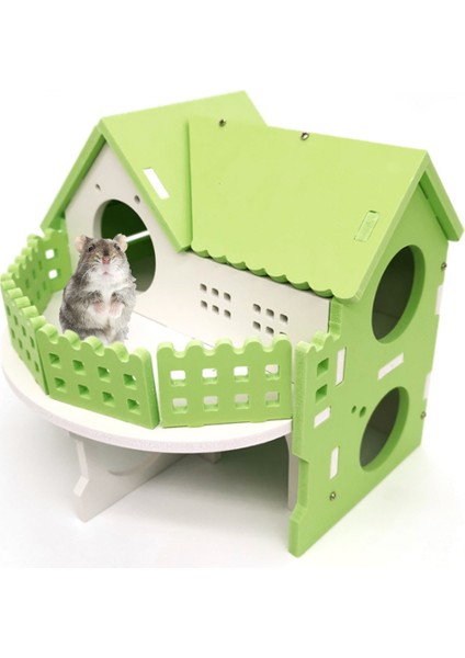 Hamster Deluxe Çift Katlı Balkonlu Villa-Yeşil Beyaz (Yurt Dışından)