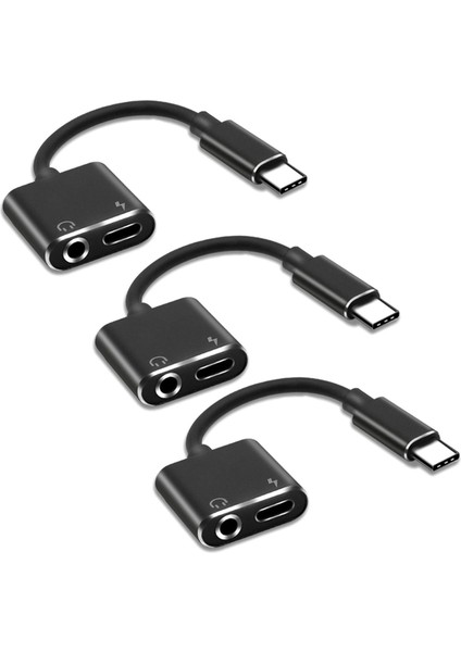 3x 2 In1 Tip-C - 3,5 mm Kulaklık Jakı Adaptörü/konektör Şarj Cihazı, Kulaklık Aux Ses ve Şarj Adaptörü Siyah (Yurt Dışından)