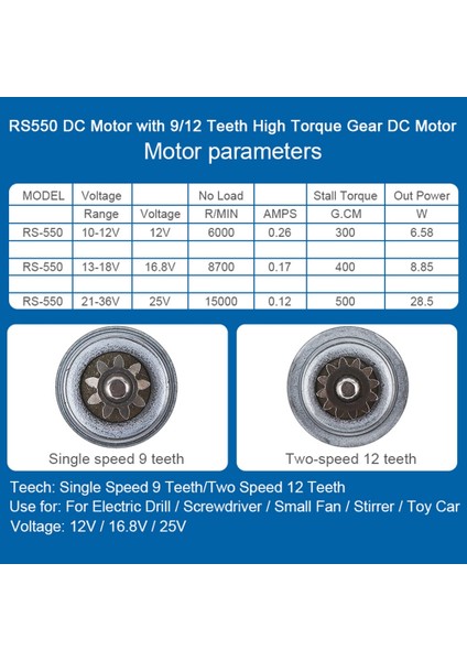 RS550 12V 19500 Rpm Dc Motor, Iki Hızlı 11 Dişli ve Elektrikli Matkap/tornavida Için Yüksek Torklu Dişli Kutusu (Yurt Dışından)