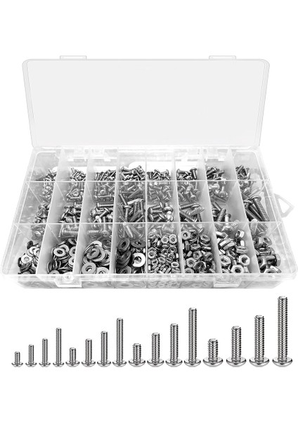 1110PCS Somun ve Cıvata Çeşitleri Kiti, Vidalar, Somunlar, Cıvatalar ve Rondelalarla Paslanmaz Çelik Kit (4-40 6-32 8-32 10-24) (Yurt Dışından)