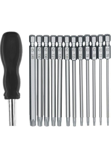 13 Adet 100MM Torx Uzun Tornavida Uçları Seti, Manyetik Torx Bit Seti T6-T40, 1/4 Inç Hex Shank Elektrikli Tornavida Araçları (Yurt Dışından)