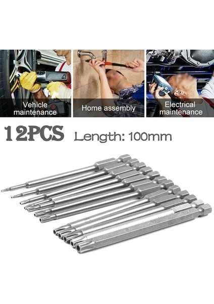 13 Adet 100MM Torx Uzun Tornavida Uçları Seti, Manyetik Torx Bit Seti T6-T40, 1/4 Inç Hex Shank Elektrikli Tornavida Araçları (Yurt Dışından)