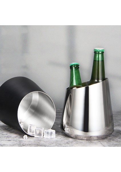 Paslanmaz Çelik Buz Kovası Şampanya Kovası Bar Ktv Buz Kovası Ev Bira Kovası Dekoratif Süsler, Siyah (Yurt Dışından) indirimleri