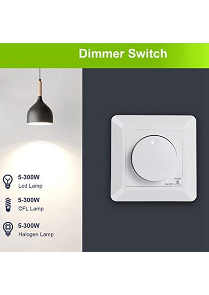 LED Dimmer Anahtarı, Kısılabilir LED ve Halojen Için Sıva Altı Dimmer, 5-300 W Dimmer Anahtarı Led, Faz Kontrollü Dimmer (Yurt Dışından)