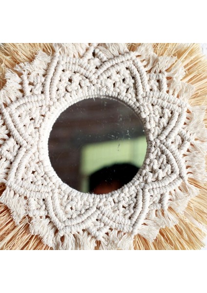 Iskandinav Saman Dokuma Otel Yatak ve Kahvaltı Duvar Boho Dekor El Dokuma Ayna Duvar Dekorasyonu Makrome Dekoratif Ayna (Yurt Dışından)