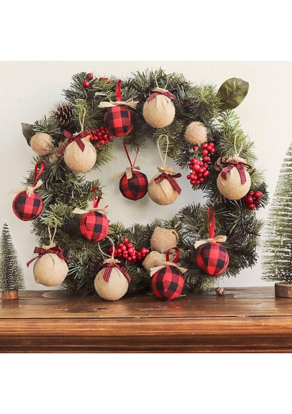 Noel Ağacı Süsleri, 12 Adet 2-1/2 Inç Kırmızı Siyah Bufalo Onay Ekose Dikiş Çuval Bezi Noel Süslemeleri (Yurt Dışından) fırsatları