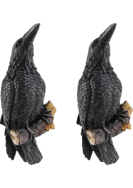 2x Raven Heykeli Sahte Raven Reçine Heykeli Kuş Karga Heykel Açık Kargalar Cadılar Bayramı Dekor Yaratıcı Saçak Dekorasyon (Yurt Dışından)