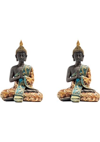 2x Buda Heykeli Tayland Heykel Reçine El Yapımı Budizm Hindu Feng Shui Heykelcik Meditasyon Ev Dekor Süsleme (Yurt Dışından)
