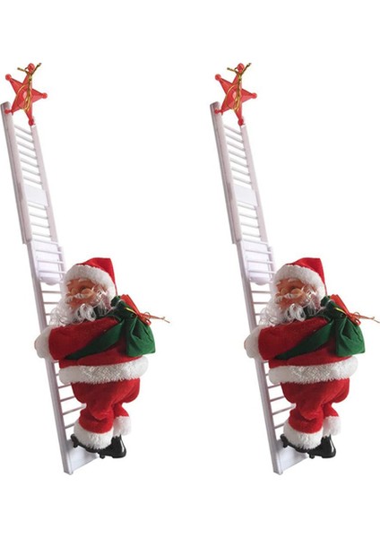 2x Animasyonlu Tırmanma Noel Baba Merdiveni Elektrikli Noel Baba Oyuncak Noel Ağacı Duvar Süsleri Dekorasyon Kapalı Açık (Yurt Dışından)