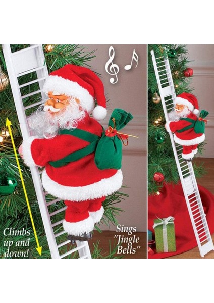 2x Animasyonlu Tırmanma Noel Baba Merdiveni Elektrikli Noel Baba Oyuncak Noel Ağacı Duvar Süsleri Dekorasyon Kapalı Açık (Yurt Dışından)
