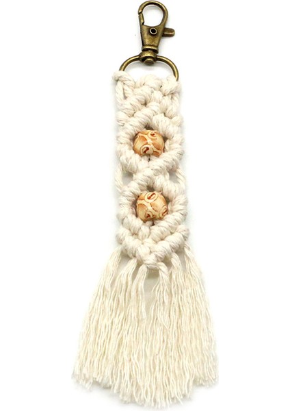 Mini Makrome Anahtarlıklar Boho Makrome Çanta Takıları Araba Anahtarı Çanta Telefon Malzemeleri Için, Bej (Yurt Dışından)
