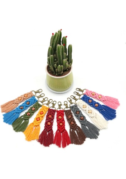 Mini Makrome Anahtarlıklar Boho Makrome Çanta Takıları Araba Anahtarı Çanta Telefon Malzemeleri Için, Bej (Yurt Dışından) modelleri
