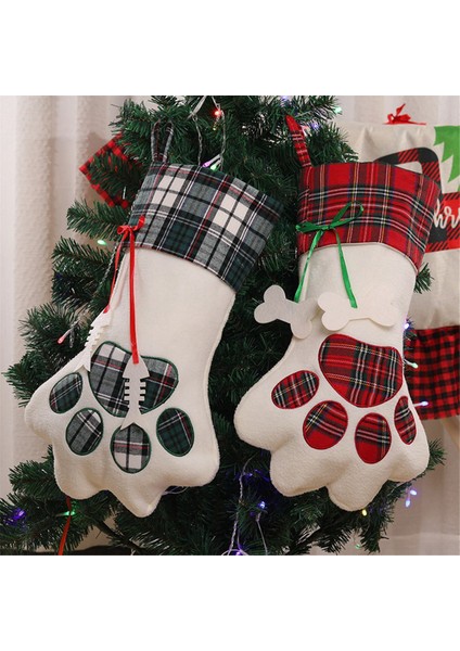 Noel Çorapları Evcil Hayvan Pençe Desenli Çoraplar Evcil Hayvan ve Noel Dekorasyonu Için Şömine Asma Çorapları A (Yurt Dışından)