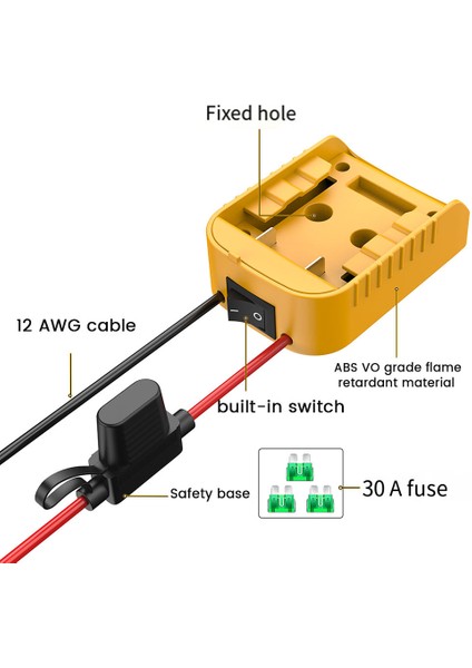 Akülü Tekerlekler Adaptörü Dewalt 18 V/20 V Lityum Dıy Adaptörü ile On/off Anahtarı Sigorta Dıy Rc Oyuncak Arabalar (Yurt Dışından)