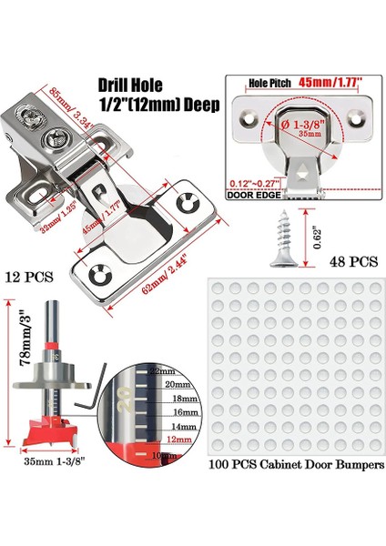 12 Paket 1/2 Inç Yerleşimi Yumuşak Dolap Kapı Menteşeleri Mutfak Dolabı Menteşeleri Menteşe Paslanmaz Çelik Bardak 45 mm (Yurt Dışından)