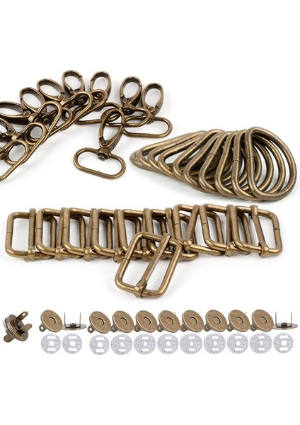 40 Adet 25MM D-Ringler Soketler, Manyetik Düğmeler, Döner Tokalar, Üç Kayar Toka Dikiş Torbası (Bronz) (Yurt Dışından)