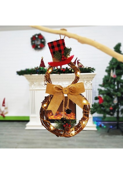 Ev Dekorasyonu Çelenk Kolye LED Çelenk Duvar Asılı Noel Çelenk Dekorasyonu (Üçgen Rattan Daire) (Yurt Dışından)