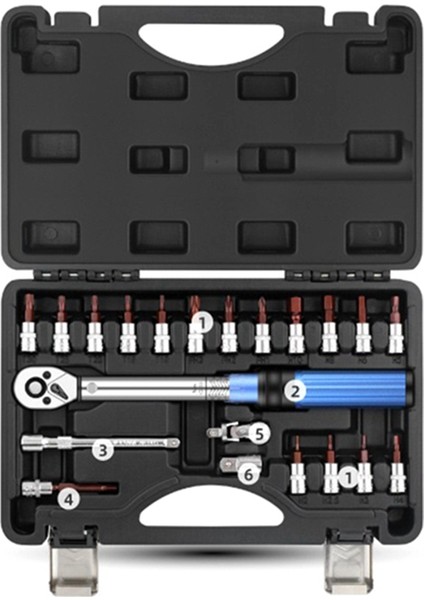 Bisiklet Tork Anahtarı 1/4 Inç Önceden Ayarlanmış Tork Anahtarı Seti Tork 2-25NM Bisiklet Altıgen Anahtar Tamir Kiti (Yurt Dışından)