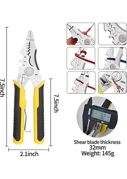Tel Sıyırıcı, Tel Kesici, Sıyırma Için Çok Amaçlı Tel Kesici, Kablo Sıyırıcı, Ağır Hizmet Elektrikçi Pensesi (Yurt Dışından)