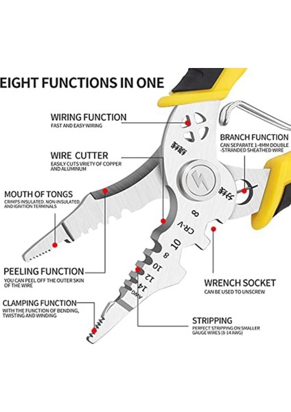 Tel Sıyırıcı, Tel Kesici, Sıyırma Için Çok Amaçlı Tel Kesici, Kablo Sıyırıcı, Ağır Hizmet Elektrikçi Pensesi (Yurt Dışından)