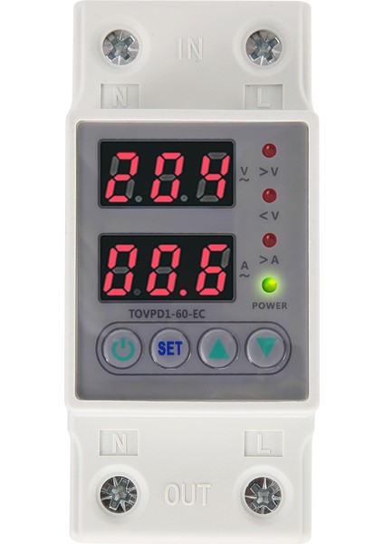 Din Ray Çift Ekran Ayarlanabilir Aşırı Gerilim Akım ve Düşük Gerilim Koruyucu Cihaz Koruyucu Röle 60A 220V 230V (Yurt Dışından)