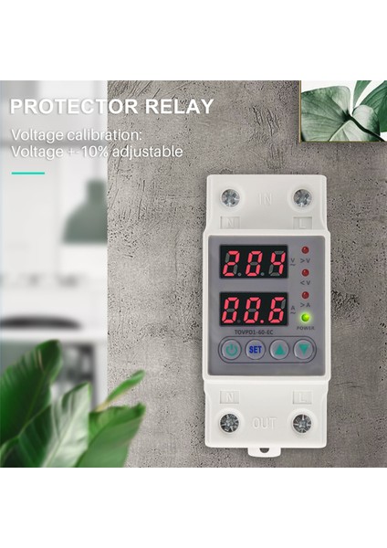 Din Ray Çift Ekran Ayarlanabilir Aşırı Gerilim Akım ve Düşük Gerilim Koruyucu Cihaz Koruyucu Röle 60A 220V 230V (Yurt Dışından)