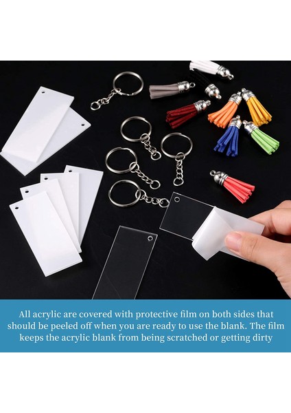 20 Dikdörtgen Akrilik Boşluk, 20 Püskül, 20 Anahtarlık Halkası ve 20 Atlama Halkası Dahil 80 Parça Şeffaf Anahtarlık Seti (Yurt Dışından) modelleri
