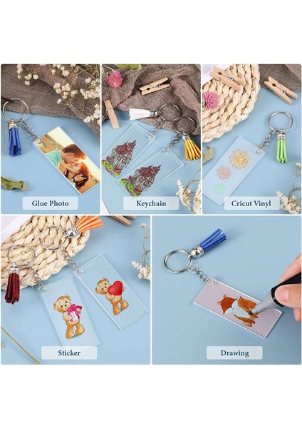 20 Dikdörtgen Akrilik Boşluk, 20 Püskül, 20 Anahtarlık Halkası ve 20 Atlama Halkası Dahil 80 Parça Şeffaf Anahtarlık Seti (Yurt Dışından) indirimleri