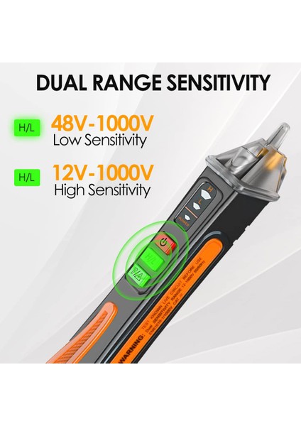 Temassız Gerilim Test Kalemi - Çift Aralıklı Ac Gerilim Test Cihazı 12V/48V-1000V, Gerçek Zamanlı/boş Hat Devre Algılama Test Cihazı (Yurt Dışından)