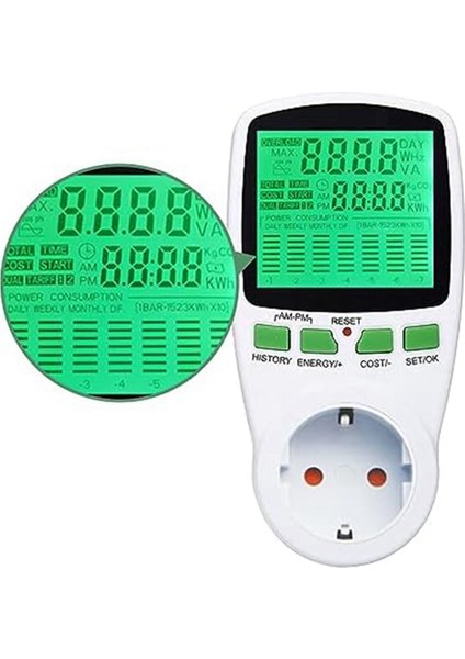 Watt Metre Güç Ölçer Fişi Elektrik Kullanımı Monitörü, Güneş Sistemi / Pv Sistemi Ab Tak Için LCD Ekranlı Enerji Monitörü (Yurt Dışından)