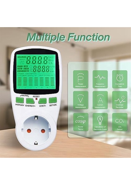 Watt Metre Güç Ölçer Fişi Elektrik Kullanımı Monitörü, Güneş Sistemi / Pv Sistemi Ab Tak Için LCD Ekranlı Enerji Monitörü (Yurt Dışından)