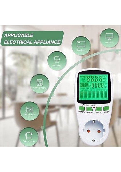 Watt Metre Güç Ölçer Fişi Elektrik Kullanımı Monitörü, Güneş Sistemi / Pv Sistemi Ab Tak Için LCD Ekranlı Enerji Monitörü (Yurt Dışından)