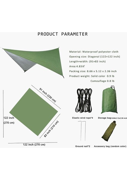 Kamp Tarp Su Geçirmez, Hamak Yağmur Sineği, 91 x 83 Inç, Kamuflaj (Yurt Dışından)