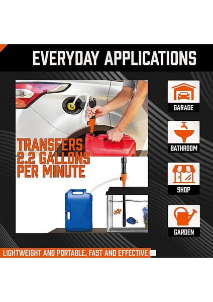 Horusdy Taşınabilir Güç Pompası, Sıvı Transfer Pompası, 2.2gpm, Su ve Yakıt Transfer Pompası (Yurt Dışından)