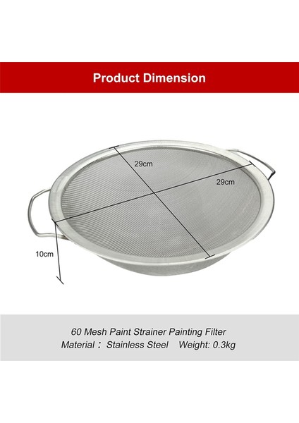 3x Boya Süzgeç Örgü Paslanmaz Çelik Boya Emülsiyonu Bal Huni Filtre Kapağı Filtre Aracı Ürün 60-Mesh 11.4 Inç (Yurt Dışından) modelleri