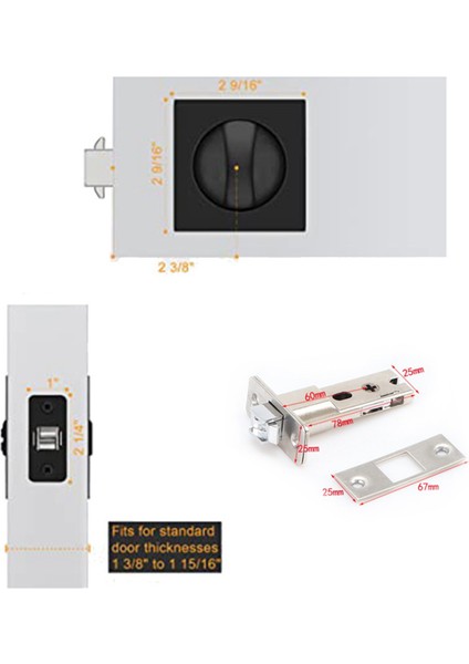 2x Cep Kapı Kilidi, Mat Siyah Çağdaş Gizlilik Kare Cep Kapı Donanımı, Siyah Sürgülü Cep Kapı Kilidi (Yurt Dışından) fırsatları