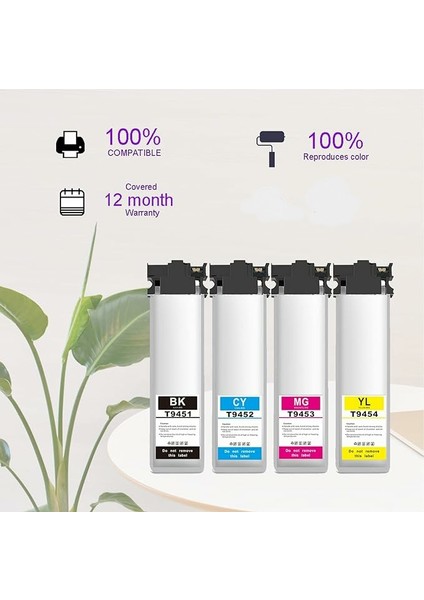 Epson Workforce Pro WF-C5210DW T9451-T9452-T9453-T9454 100 ml x 4 Renk Muadil Kartuş Takım 5k 5.000 Sayfa