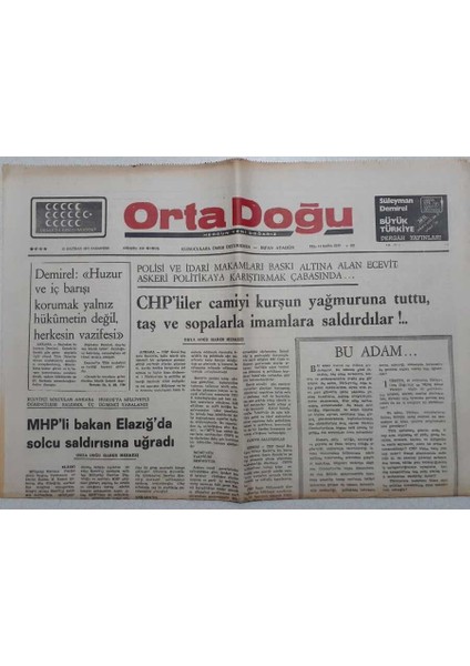 Ortadoğu Gazetesi - 23 Haziran 1975 - Chpliler Camiyi Kurşun Yağmuruna Tuttu, Sopalarla Imamlara Saldırdılar GZ111755