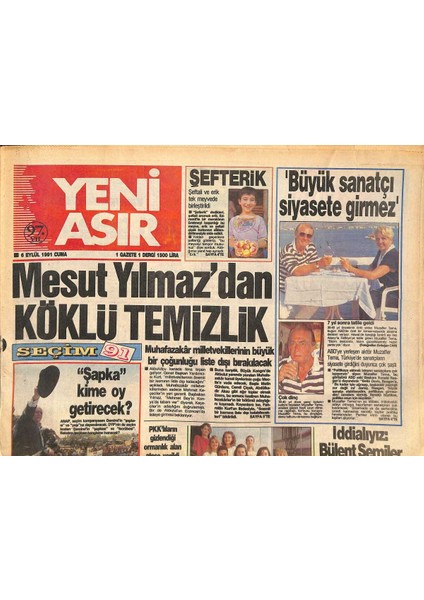 Yeni Asır Gazetesi 6 Eylül 1991 - Piontekin Suyu Isındı - Galatasaray Futbol ve Gol Şov Yapacak GZ131583