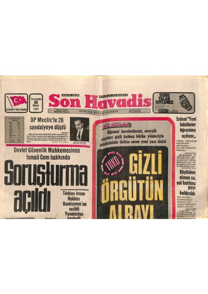 Son Havadis Gazetesi 8 Mayıs 1975 - Bülent Ortaçgil Diye Bir Adam... - Semra Ersoylu Gazinocularla Solistlerin Arasını Açtı GZ121162