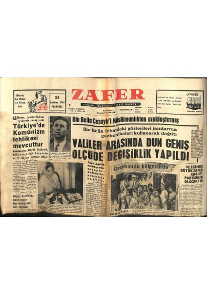 Zafer Gazetesi - 24 Haziran 1965 - Bin Bella Cezayiri Müslümanlıktan Uzaklaştırmış GZ110427