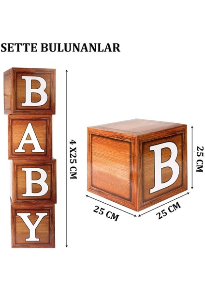 Baby Yazılı Ahşap Damarlı Baby Shower Dekorasyon Kutu Set modelleri