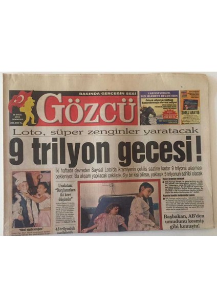 Gözcü Gazetesi 18 Eylül 2004 - Loto , Süper Zenginler Yaratacak 9 Trilyon Gecesi GZ22532