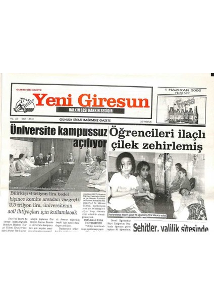 Yeni Giresun Gazetesi 1 Haziran 2006 - Giresunspor Sahipsiz Kalmaz GZ108653