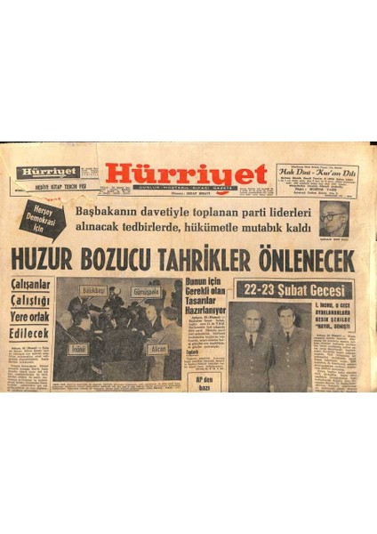 Hürriyet Gazetesi 26 Şubat 1963 - Ismet Inönü , O Gece Ayaklananlara Kesin Şekilde Hayır Demişti GZ92055