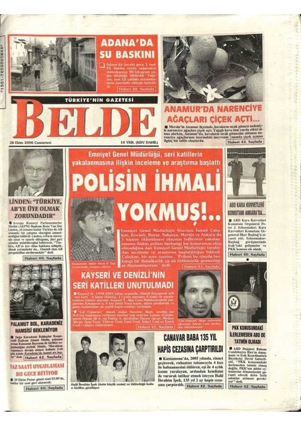 Belde Gazetesi 28 Ekim 2006 - Madonna , Evlat Edinmesiyle Ilgili Tartışmalardan Endişeli - Fenerbahçenin 100.YIL Özel Altınları Hazır... GZ109388