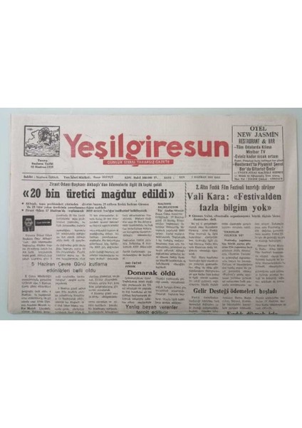Yeşil Giresun Gazetesi 3 Haziran 2003 Fındık Dikmek Için Orman Yakana 8 Yıl -GZ33389