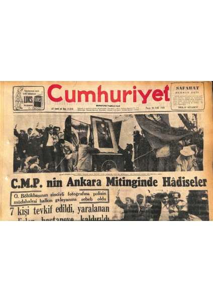 Cumhuriyet Gazetesi 29 Eylül 1957 - C.m.p.nin Ankara Mitinginde Hâdiseler GZ119655